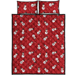 Red Snowman Pattern Print Quilt Bed Set