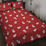 Red Snowman Pattern Print Quilt Bed Set