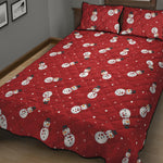 Red Snowman Pattern Print Quilt Bed Set