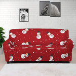 Red Snowman Pattern Print Sofa Cover