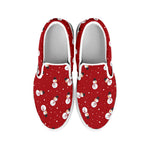 Red Snowman Pattern Print White Slip On Shoes