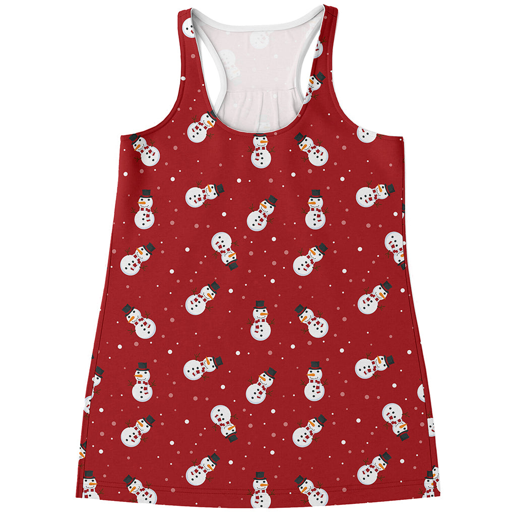 Red Snowman Pattern Print Women's Racerback Tank Top
