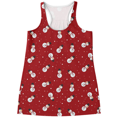 Red Snowman Pattern Print Women's Racerback Tank Top