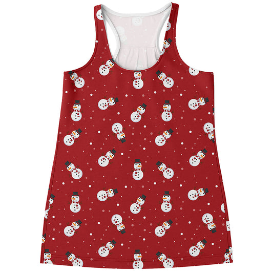 Red Snowman Pattern Print Women's Racerback Tank Top