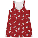 Red Snowman Pattern Print Women's Racerback Tank Top