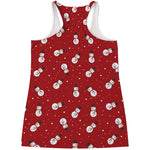 Red Snowman Pattern Print Women's Racerback Tank Top