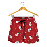 Red Snowman Pattern Print Women's Shorts