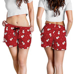 Red Snowman Pattern Print Women's Shorts