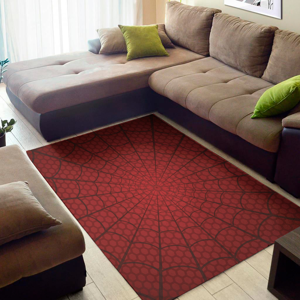 Red Spider Web Print Area Rug