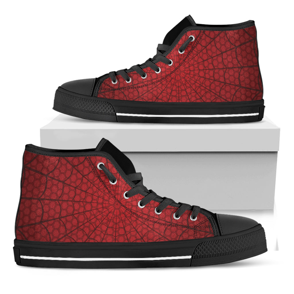 Red Spider Web Print Black High Top Shoes