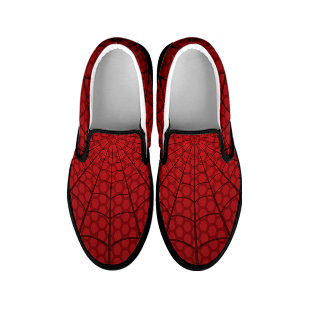 Red Spider Web Print Black Slip On Shoes