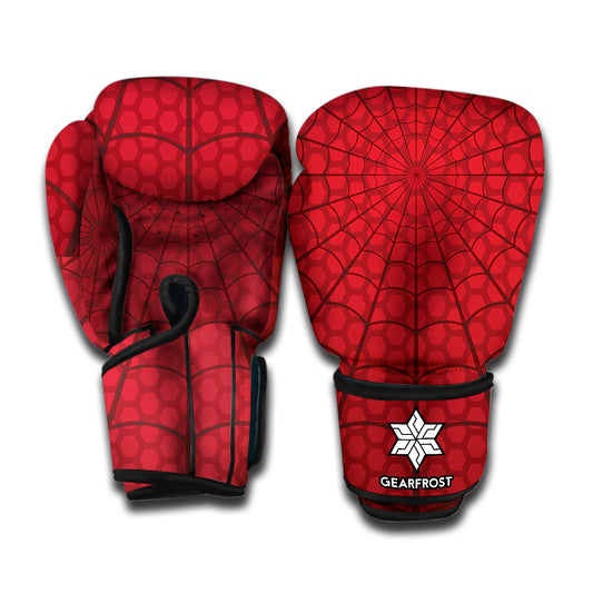 Red Spider Web Print Boxing Gloves