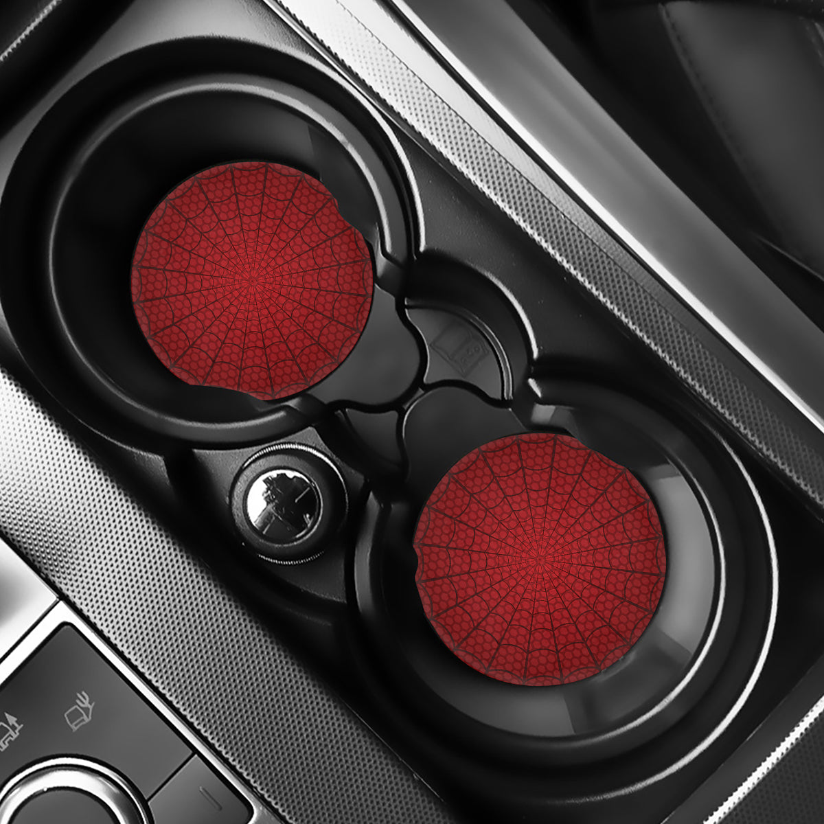 Red Spider Web Print Car Coasters