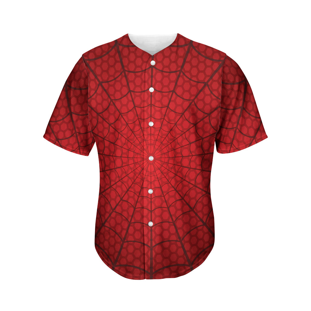 Red Spider Web Print Men's Baseball Jersey