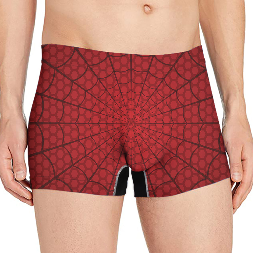 Red Spider Web Print Men's Boxer Briefs