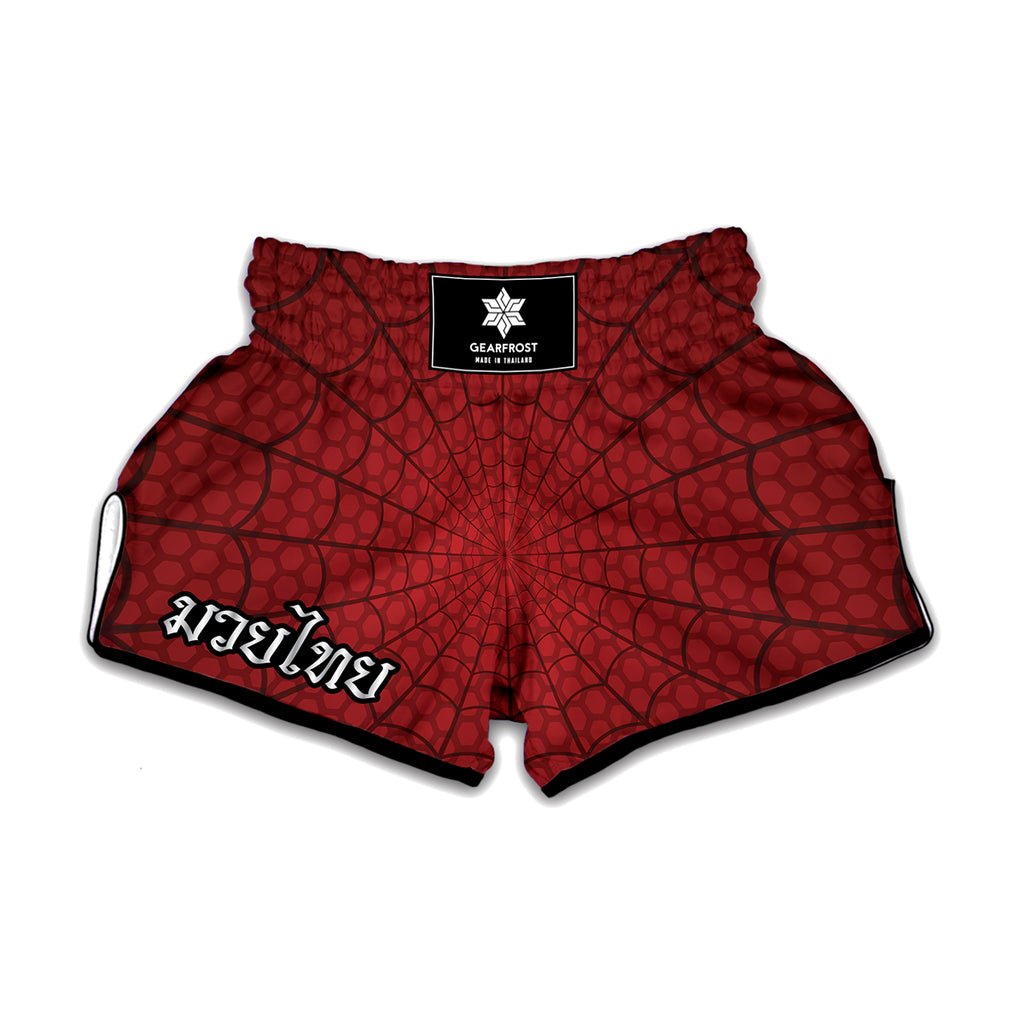 Red Spider Web Print Muay Thai Boxing Shorts