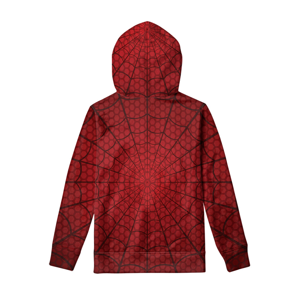 Red Spider Web Print Pullover Hoodie