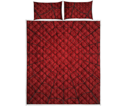 Red Spider Web Print Quilt Bed Set