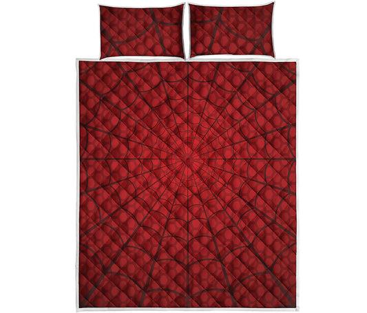 Red Spider Web Print Quilt Bed Set