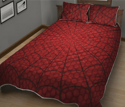 Red Spider Web Print Quilt Bed Set
