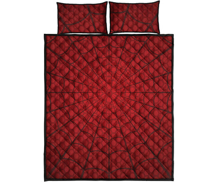 Red Spider Web Print Quilt Bed Set