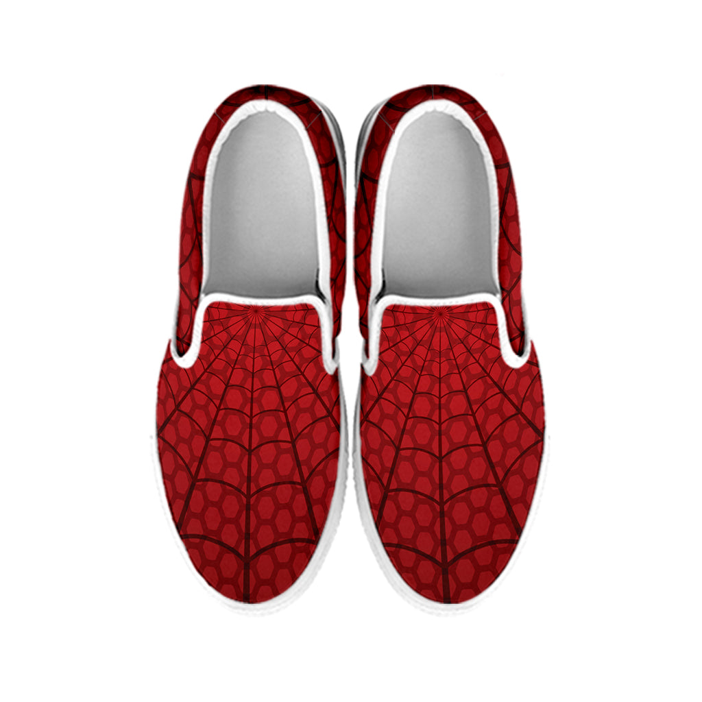 Red Spider Web Print White Slip On Shoes