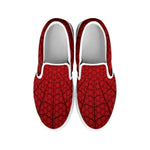 Red Spider Web Print White Slip On Shoes
