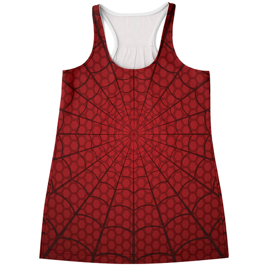 Red Spider Web Print Women's Racerback Tank Top
