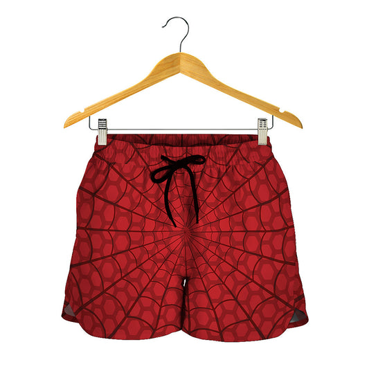 Red Spider Web Print Women's Shorts