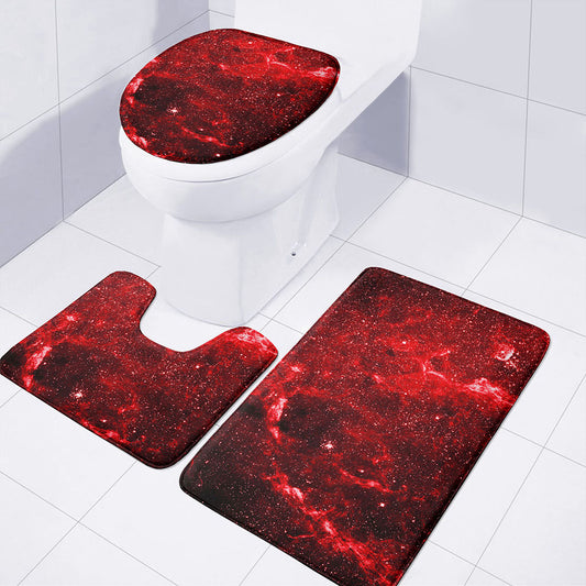 Red Stardust Universe Galaxy Space Print 3 Piece Bath Mat Set