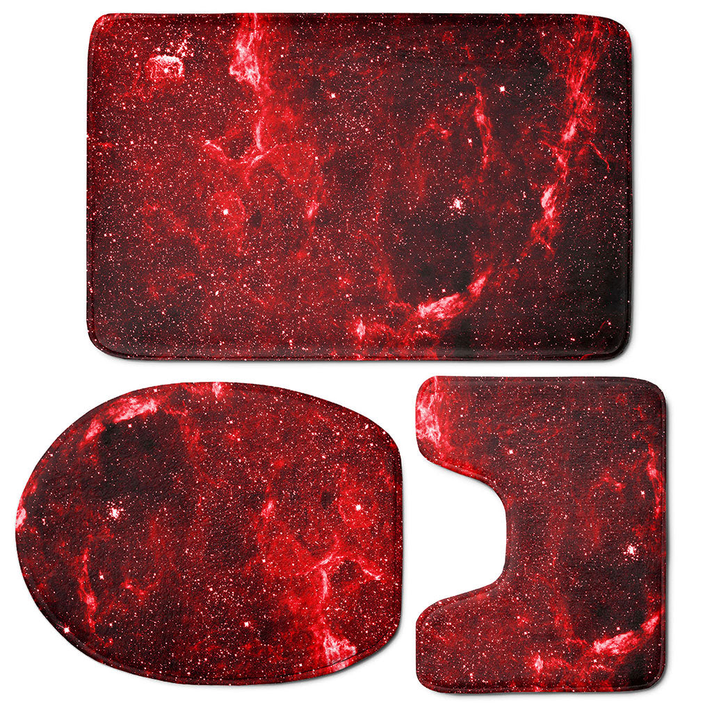 Red Stardust Universe Galaxy Space Print 3 Piece Bath Mat Set