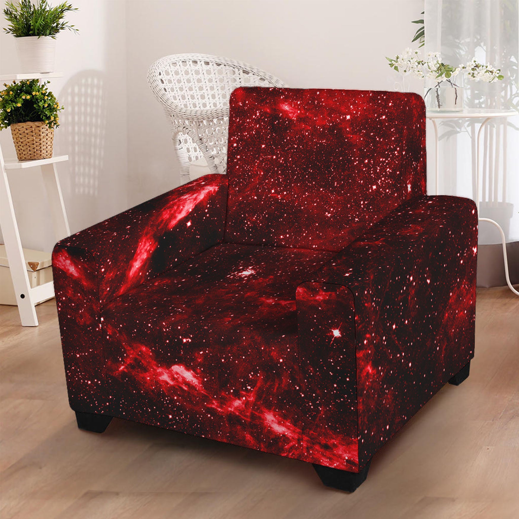 Red Stardust Universe Galaxy Space Print Armchair Slipcover