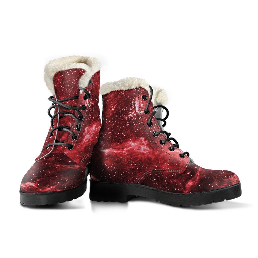 Red Stardust Universe Galaxy Space Print Comfy Boots GearFrost