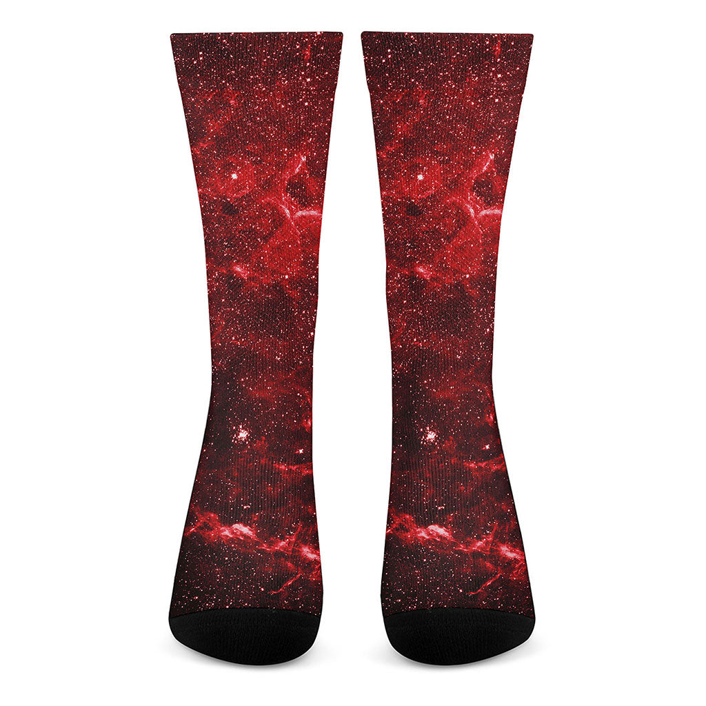 Red Stardust Universe Galaxy Space Print Crew Socks