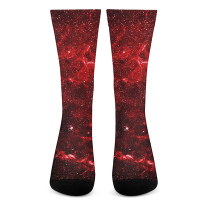 Red Stardust Universe Galaxy Space Print Crew Socks