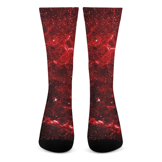 Red Stardust Universe Galaxy Space Print Crew Socks