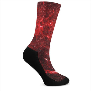 Red Stardust Universe Galaxy Space Print Crew Socks