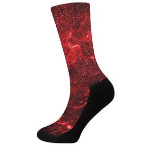 Red Stardust Universe Galaxy Space Print Crew Socks