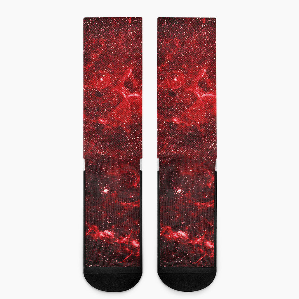 Red Stardust Universe Galaxy Space Print Crew Socks