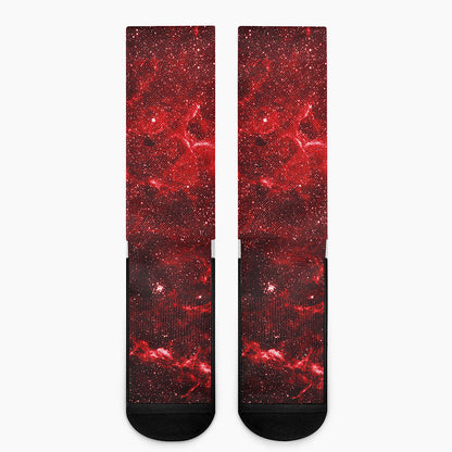 Red Stardust Universe Galaxy Space Print Crew Socks