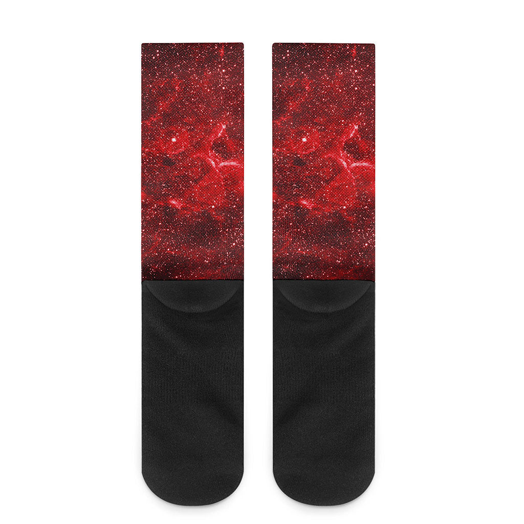 Red Stardust Universe Galaxy Space Print Crew Socks