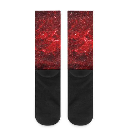 Red Stardust Universe Galaxy Space Print Crew Socks