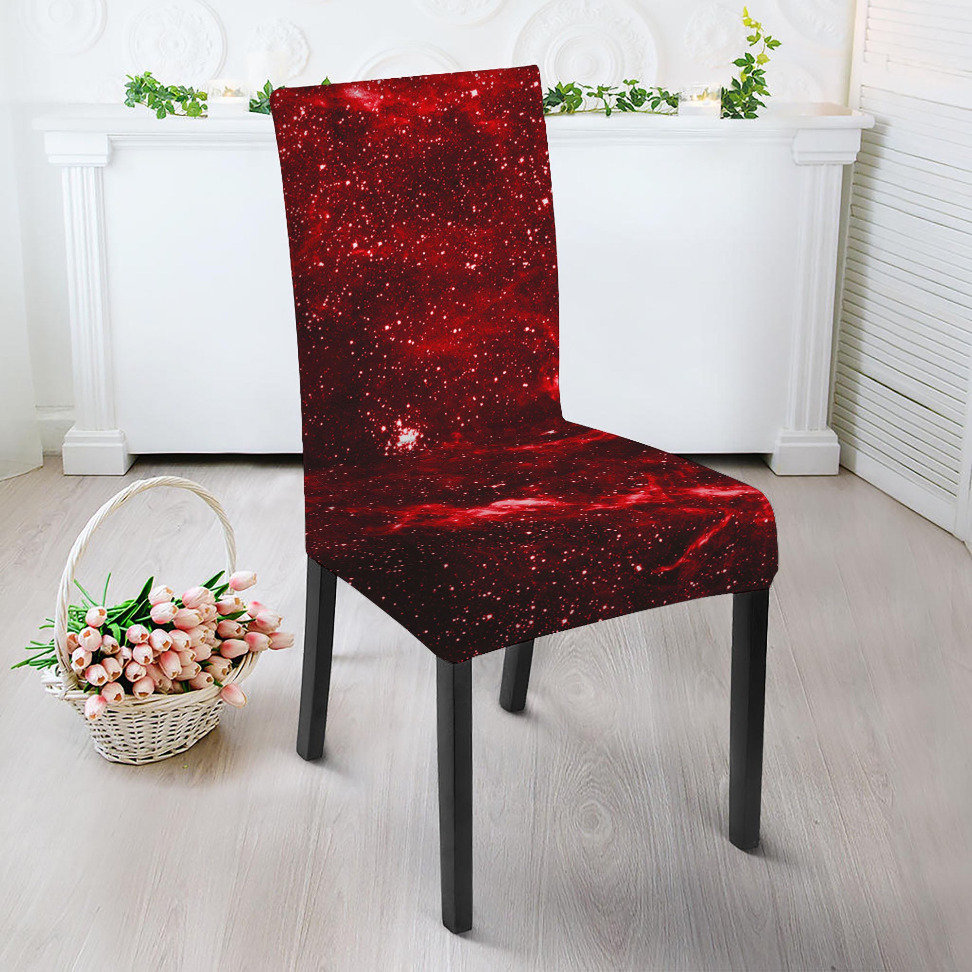 Red Stardust Universe Galaxy Space Print Dining Chair Slipcover