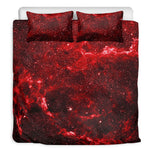Red Stardust Universe Galaxy Space Print Duvet Cover Bedding Set