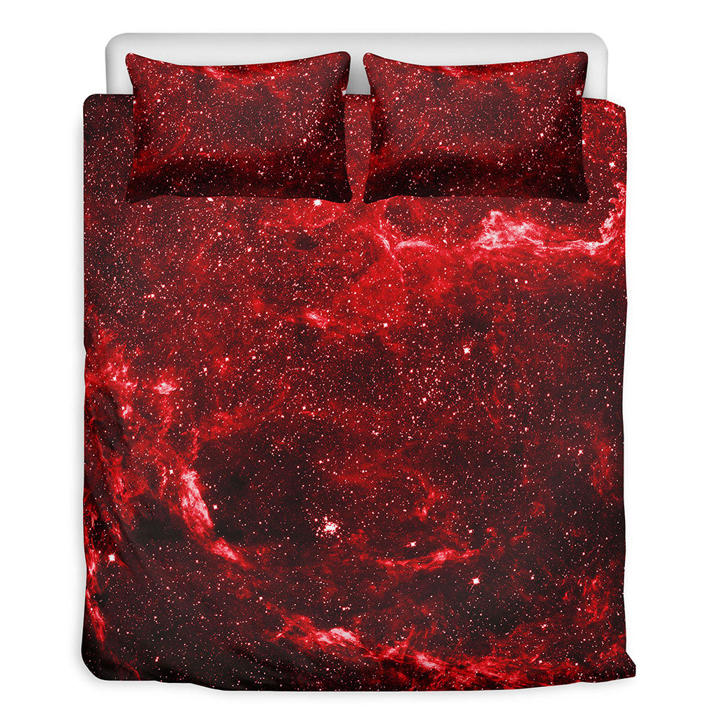 Red Stardust Universe Galaxy Space Print Duvet Cover Bedding Set