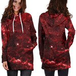 Red Stardust Universe Galaxy Space Print Hoodie Dress GearFrost