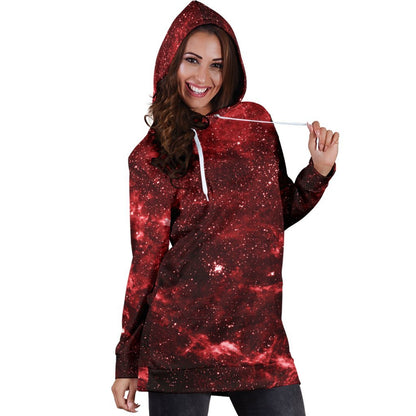 Red Stardust Universe Galaxy Space Print Hoodie Dress GearFrost