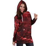 Red Stardust Universe Galaxy Space Print Hoodie Dress GearFrost