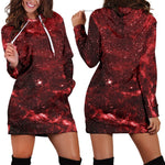 Red Stardust Universe Galaxy Space Print Hoodie Dress GearFrost