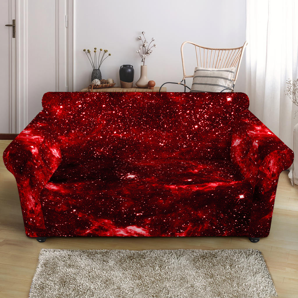 Red Stardust Universe Galaxy Space Print Loveseat Slipcover